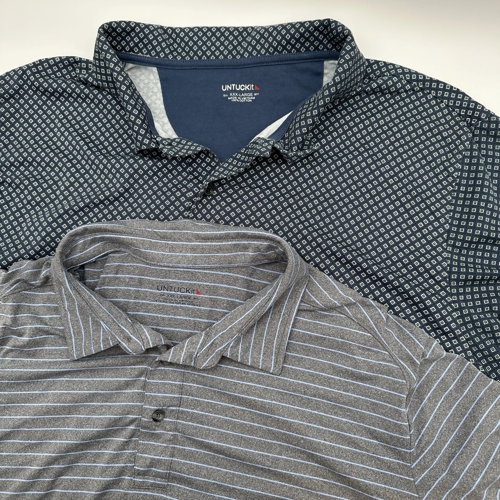 UNTUCKit Polo Shirt Mens 3XL Blue Stretch Golf Casual Short Sleeve Lot Of 2